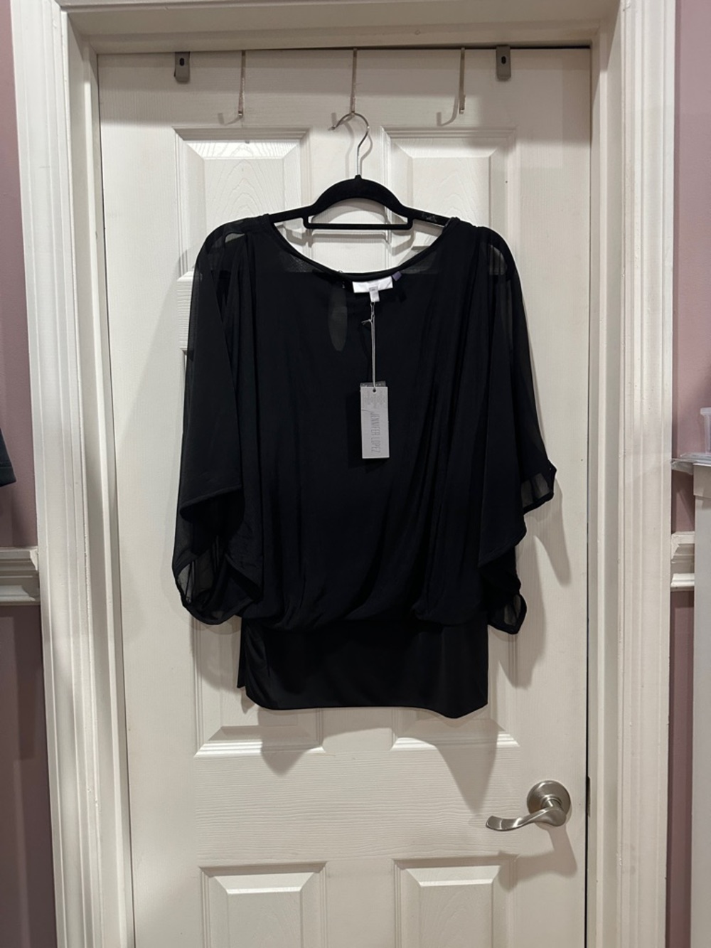 Jennifer Lopez Black Sheer Draped Batwing Blouse